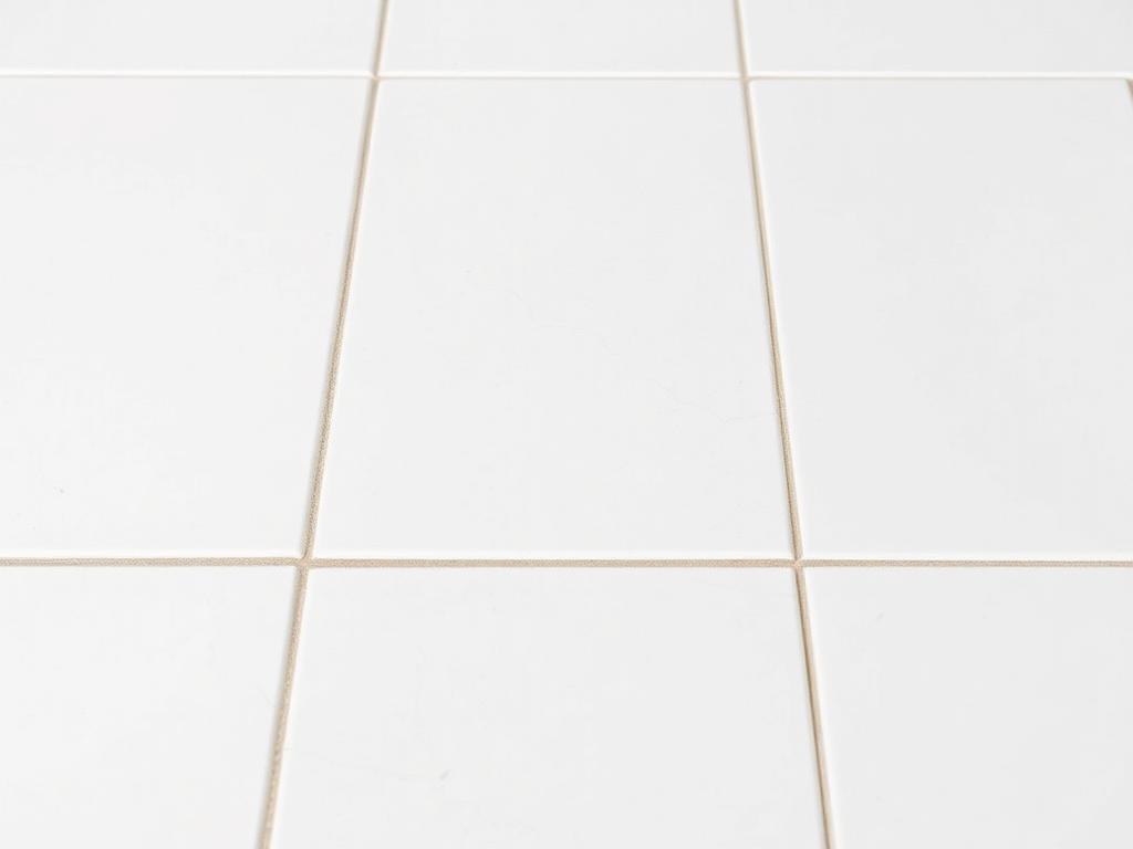 The same white ceramic tile floor with bright, clean grout lines after professional cleaning